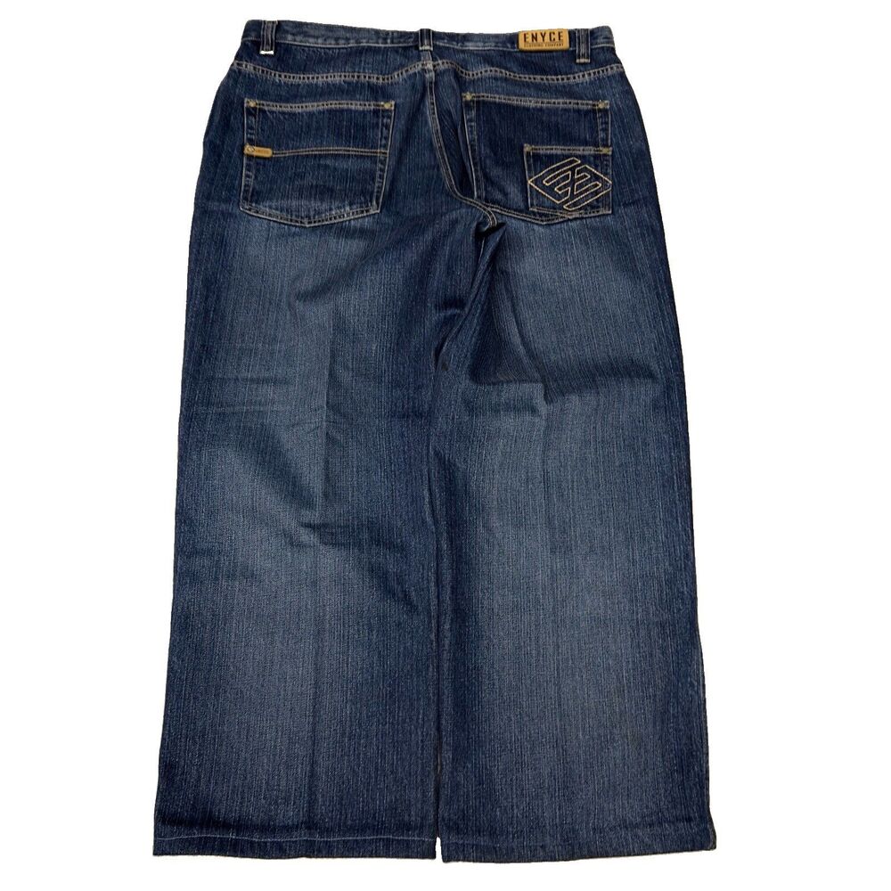 Enyce Jeans Men 38x29 Vintage Y2K Skate Baggy Wide Leg Embroidered Hip Hop Pipes